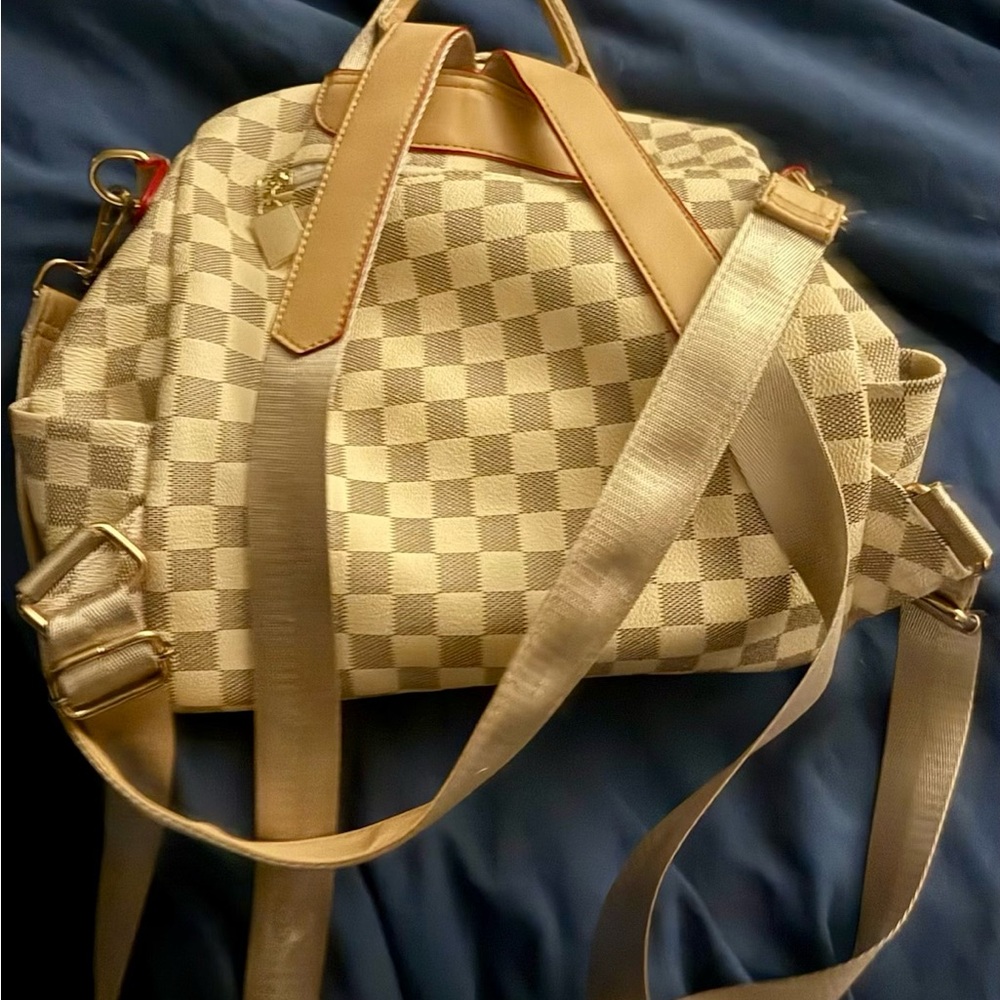 Checkered Beige Backpack - Picture 2 of 3